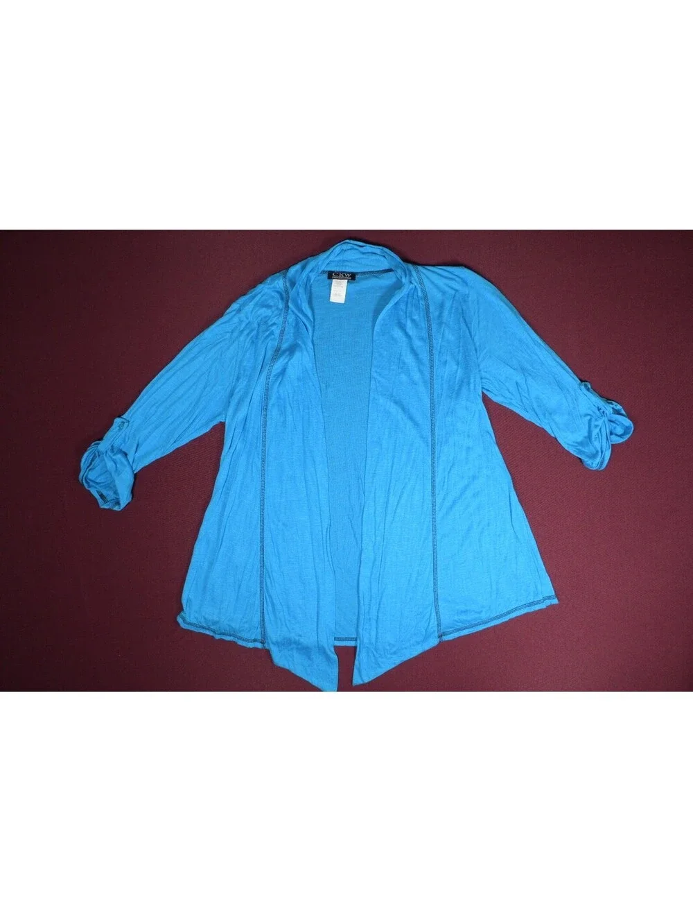CKW Crew Knit Wear Blue Open Front Cardigan with 3/4 Sleeves